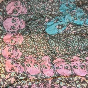 Zadig & Voltaire Pink and Blue Skull Scarf